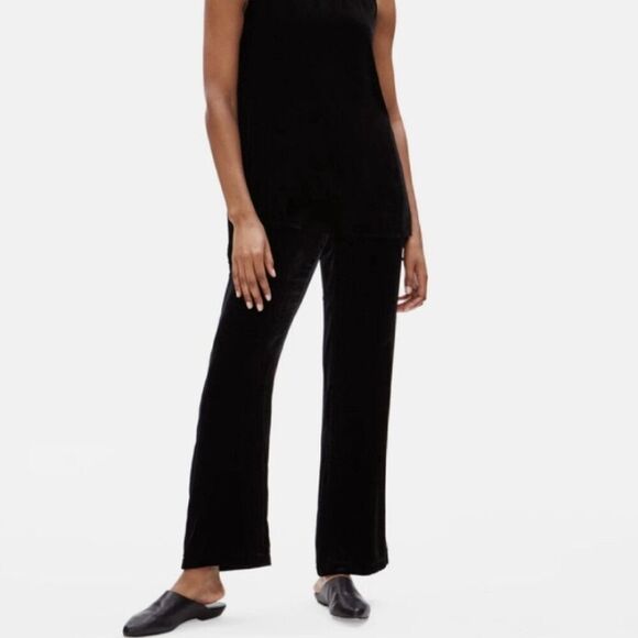 Eileen Fisher Pants XL Black Velvet Straight Leg Trouser Holiday Event Luxury - Picture 1 of 10